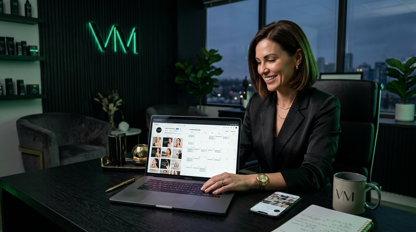 Profissional satisfeita com conteúdos do Instagram prontos e organizados pela Ultra Marketing