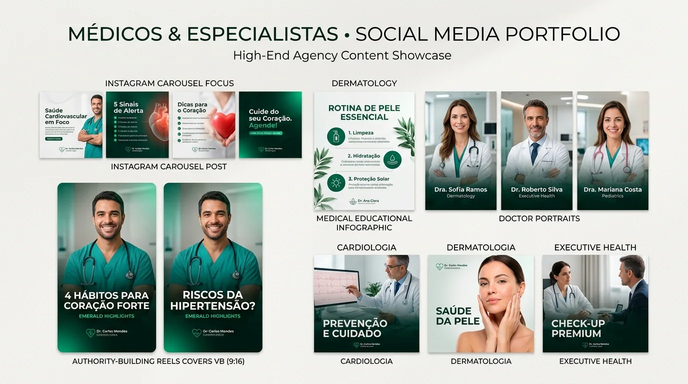 Exemplo de posts e feed para Médicos & Especialistas